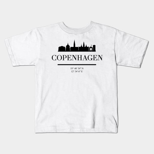 COPENHAGEN DENMARK BLACK SILHOUETTE SKYLINE ART Kids T-Shirt by deificusArt